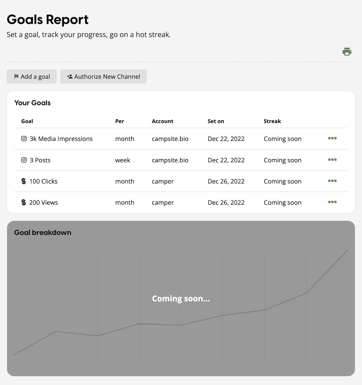 Campsite.bio goals report